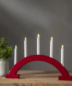 ABBE Batteridriven Träljusstake Båge 5L 32cm Röd