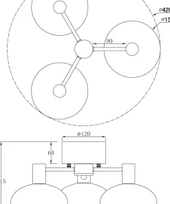 BELL Plafond 3-arm 42cm Svart/Opalvit