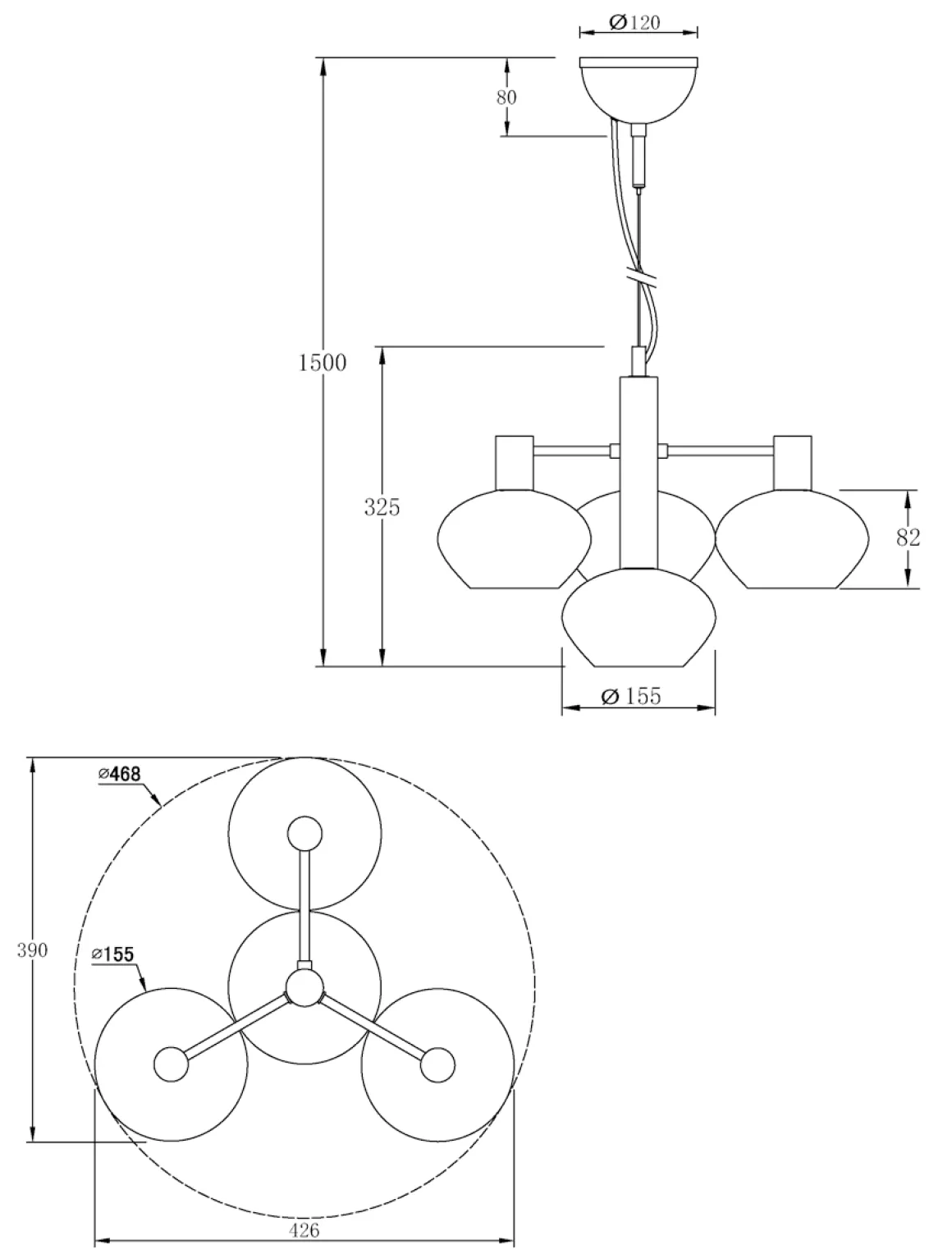 BELL Taklampa 4:a 47cm Matt Mässing/Rök