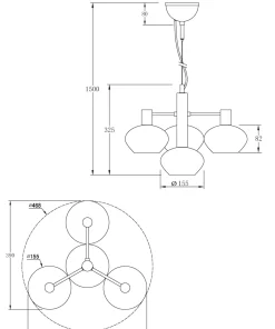 BELL Taklampa 4:a 47cm Svart/Opalvit