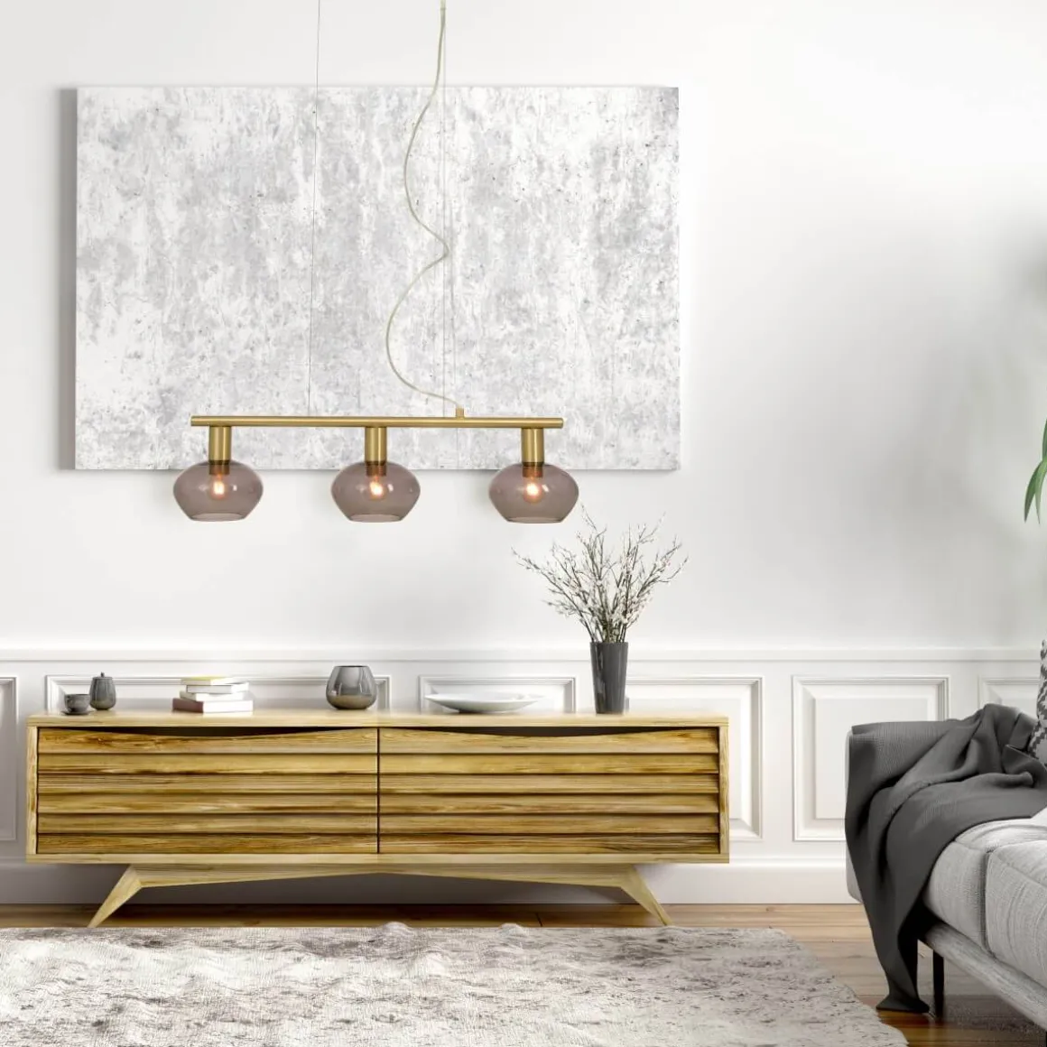 BELL Taklampa 3:a Rak 70cm Matt Mässing/Rök