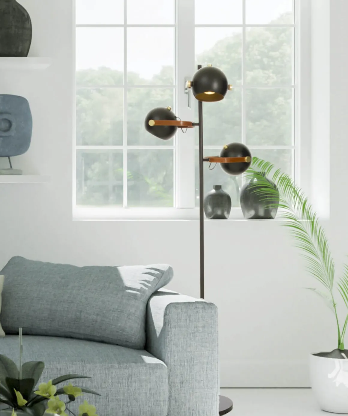 BOW Golvlampa 3L 152cm Svart/Matt Mässing