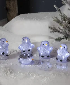 CRYSTALO Utomhusdekoration Pingviner Batteri 12cm 40LED Grå