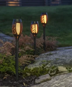 FLAME MINI Solcells-pollare 3-Pack 40cm Svart