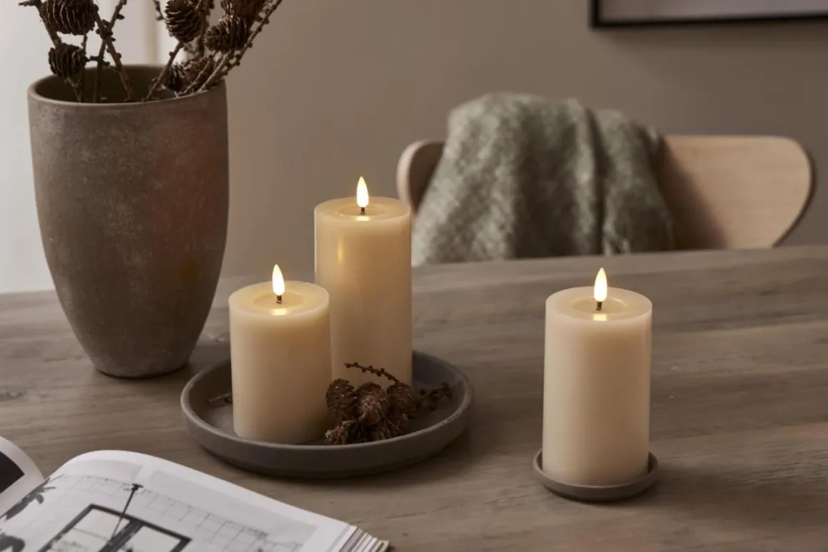 FLAMME FLOW LED-Blockljus Batteri 17,5cm Beige