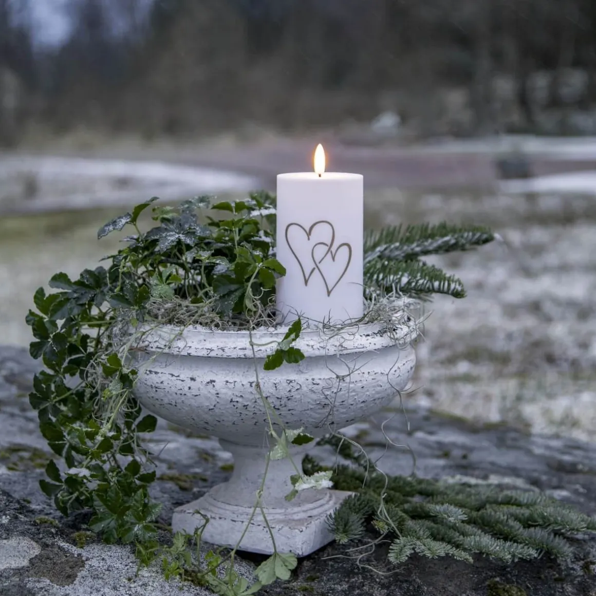 FLAMME HEART LED Gravljus 14cm Vit
