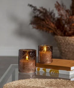 FLAMME LEAF LED-Blockljus 10cm Brun