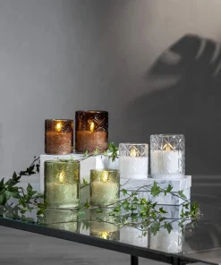 FLAMME LEAF LED-Blockljus 10cm Brun