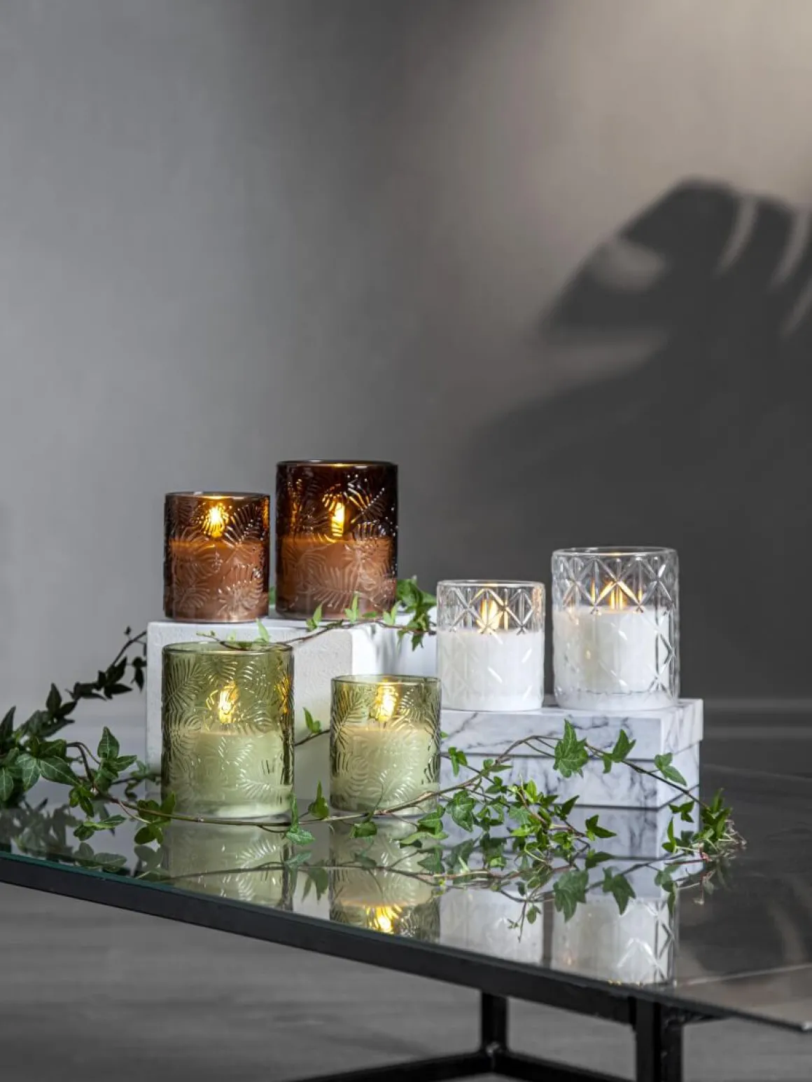 FLAMME LEAF LED-Blockljus 10cm Brun