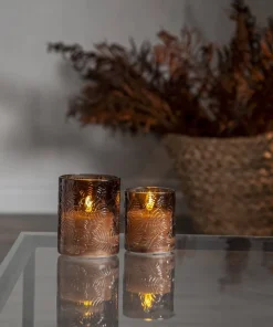 FLAMME LEAF LED-Blockljus 12,5cm Brun