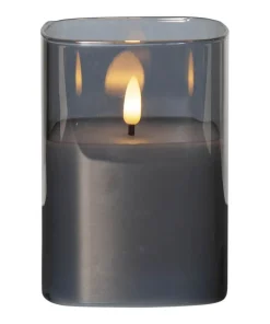 FLAMME LED-Blockljus 12,5cm Rökfärgat Glas