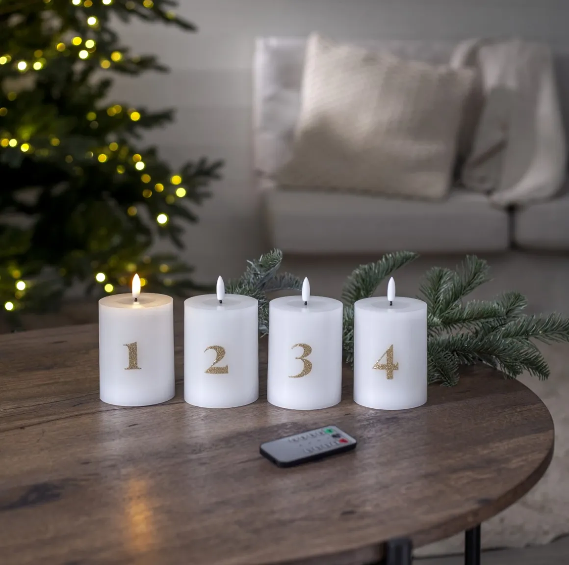 FLAMME LED-Blockljus 4-Pack 12,5cm Vit