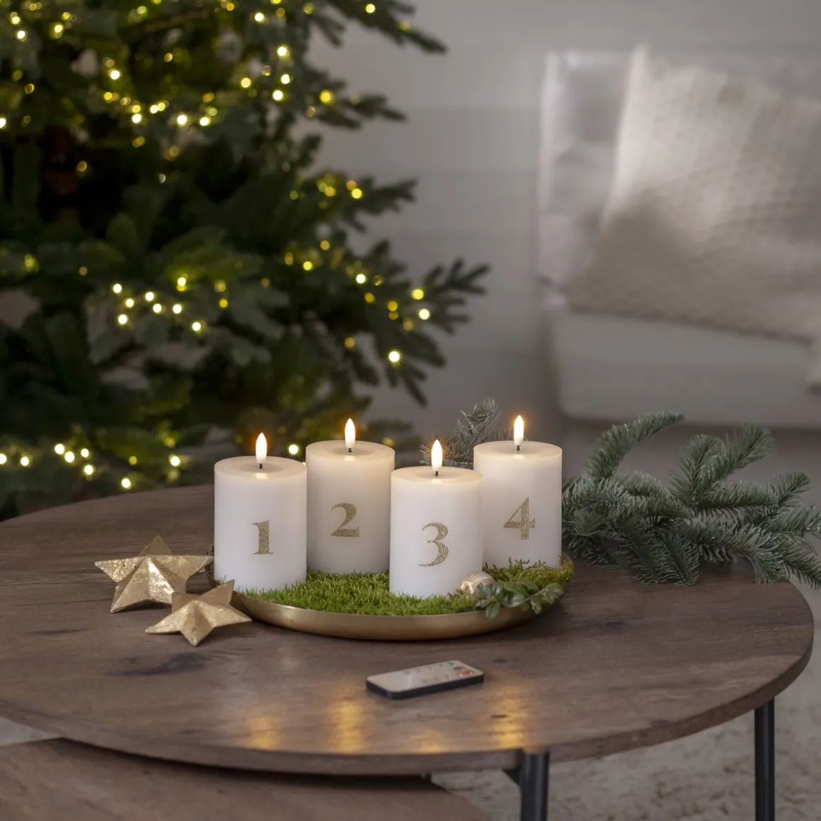 FLAMME LED-Blockljus 4-Pack 12,5cm Vit