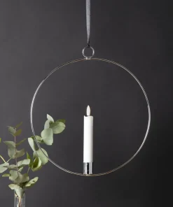 FLAMME RING med Batteridrivet Antikljus 28,5cm Silver