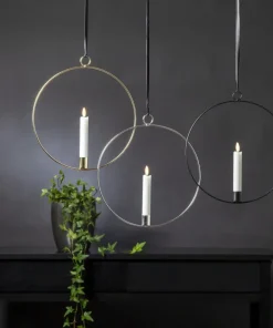 FLAMME RING med Batteridrivet Antikljus 28,5cm Svart