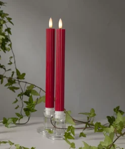 FLAMME STIPE LED-Antikljus 2-pack 25cm Röd