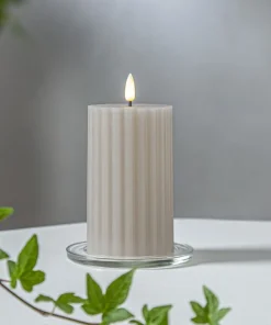 FLAMME STRIPE Blockljus 15cm Beige