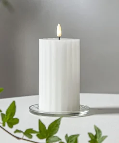 FLAMME STRIPE Blockljus 15cm Vit