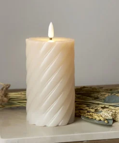 FLAMME SWIRL LED-Blockljus 15cm Beige