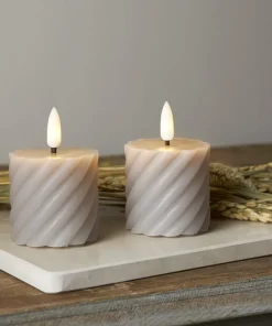 FLAMME SWIRL LED-Blockljus 2-Pack 7,5cm Grå