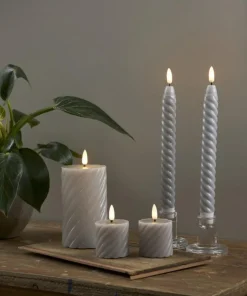 FLAMME SWIRL LED-Blockljus 2-Pack 7,5cm Grå
