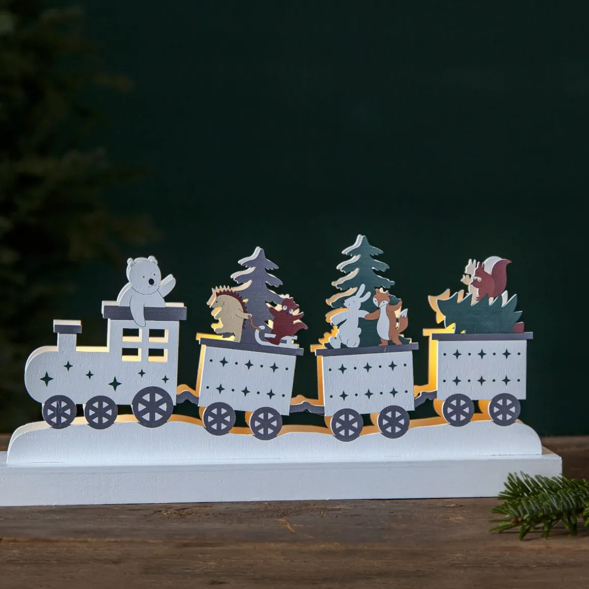 FOREST FRIENDS Bordsdekoration Djurtåg Batteri 37cm Flerfärgad