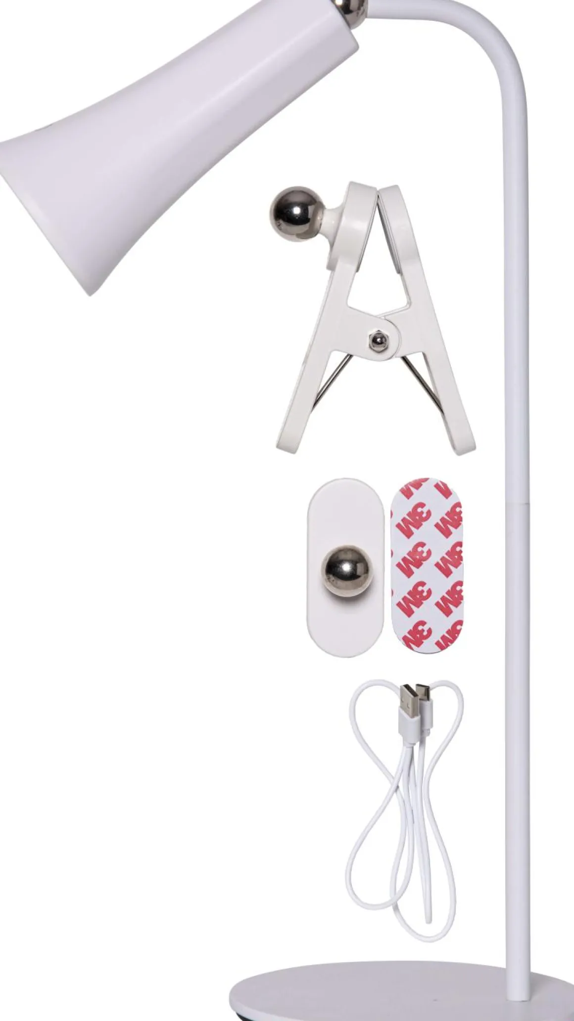 FUNCTIONAL Bord/Vägg/Klämmlampa USB-Laddbar 38cm Vit