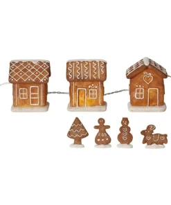 GINGERVILLE Pepparkakshus & Figurer Batteri 30cm Brun