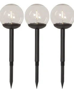 GLOBE Solcells-pollare 3-pack 25cm Svart