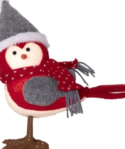 JOYLIGHT Dekorationsfigur Fågel Batteri 23cm Röd/Grå