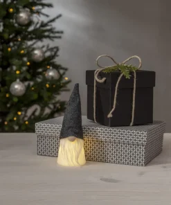 JOYLIGHT Dekorationsfigur Tomte Batteri 18cm Svart