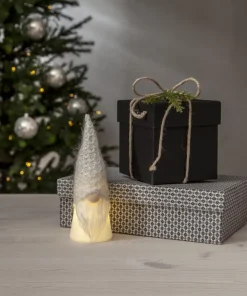 JOYLIGHT Dekorationsfigur Tomte Batteri 18cm Vit