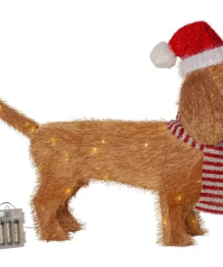 TECIDY Utomhusdekoration Hund Batteri 70cm Brun